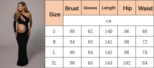 Maternity One Shoulder Long Sleeves Belly-revealing Maxi Dress Baby Shower Gown For Photoshoot
