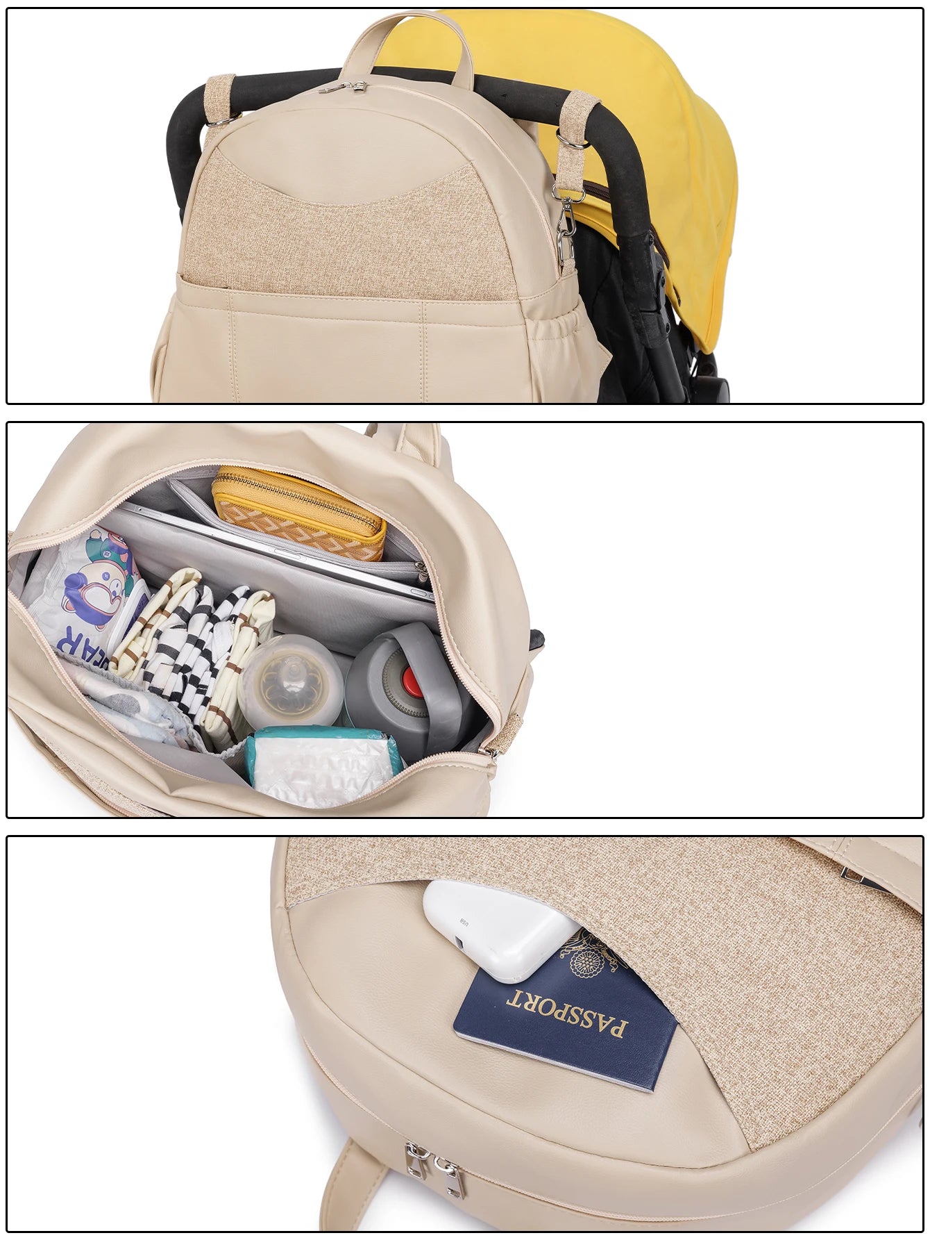 Soboba Diaper Backpack for Women Large Capacity Multi-functional Nappy Changing Bag with 2 Straps can Hang on Stroller