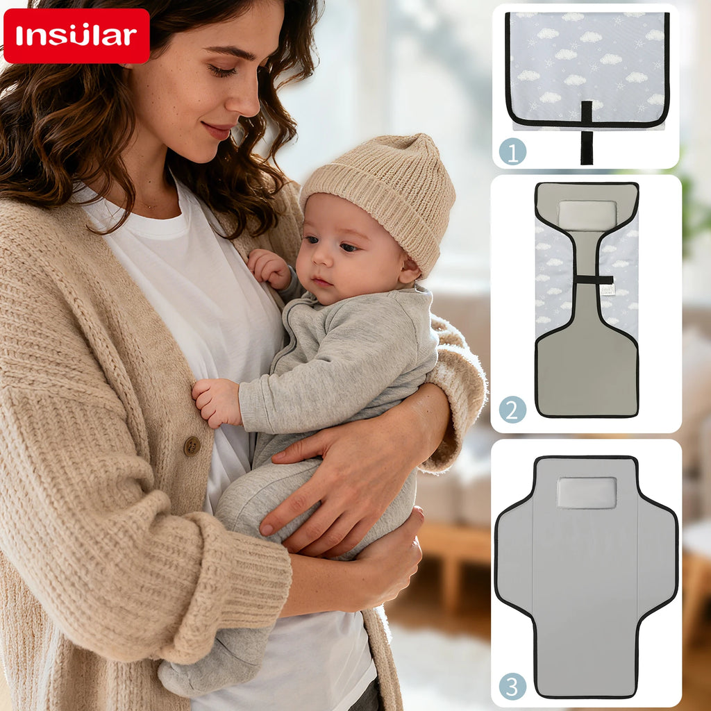 Portable Baby Diaper Mat Foldable Waterproof Cushion Multifunctional Changing Pad Travel Easy Storage Polyester Fiber