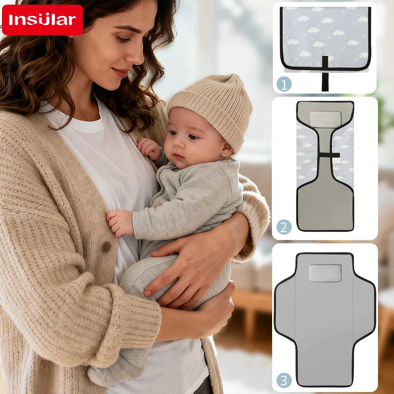 Portable Baby Diaper Mat Foldable Waterproof Cushion Multifunctional Changing Pad Travel Easy Storage Polyester Fiber