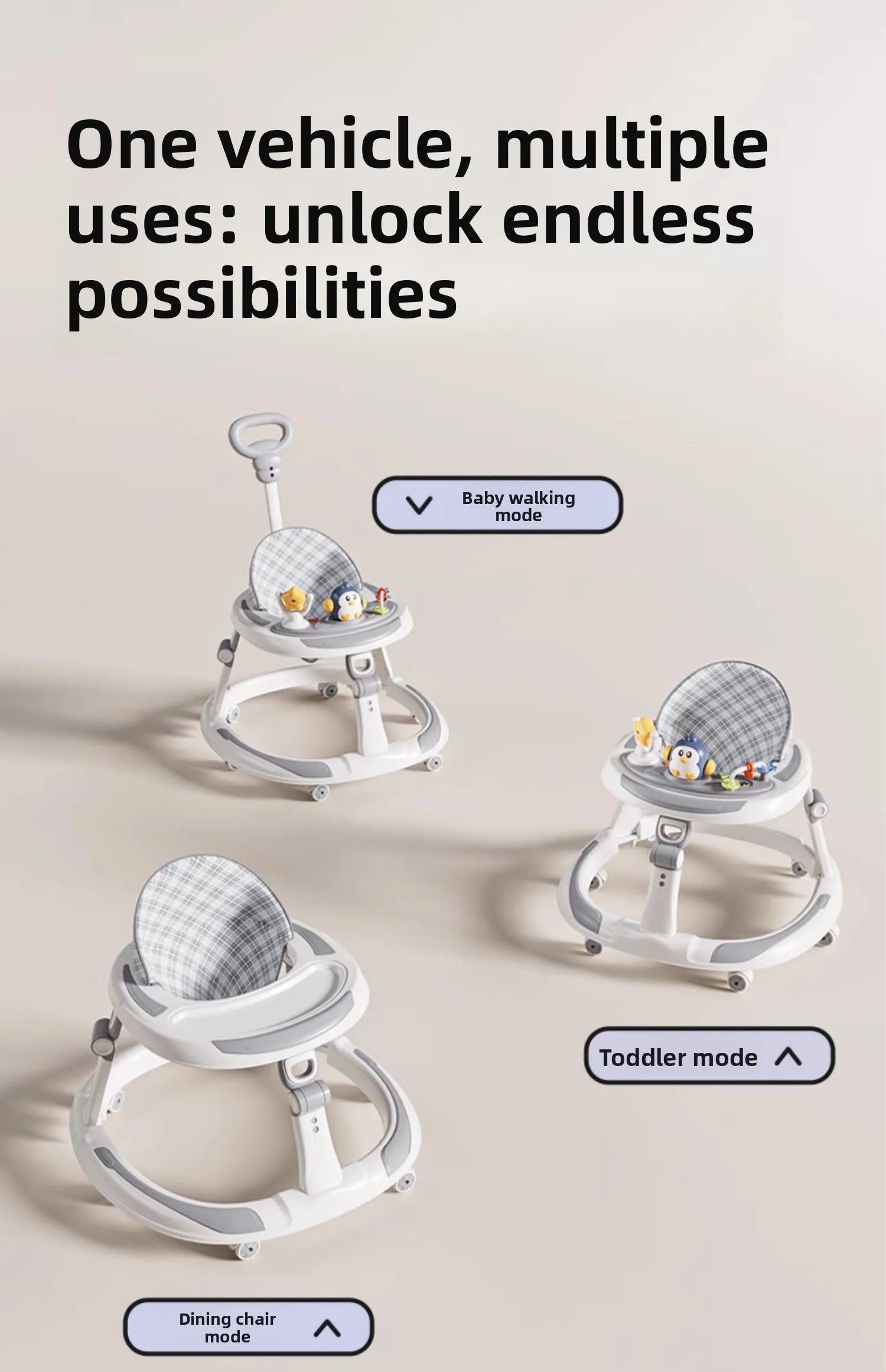 Baby Walker Foldable Multifunctional Toddler Learning Walk Car Anti O-Leg Design Adjustable Music Tray Safety Wheels