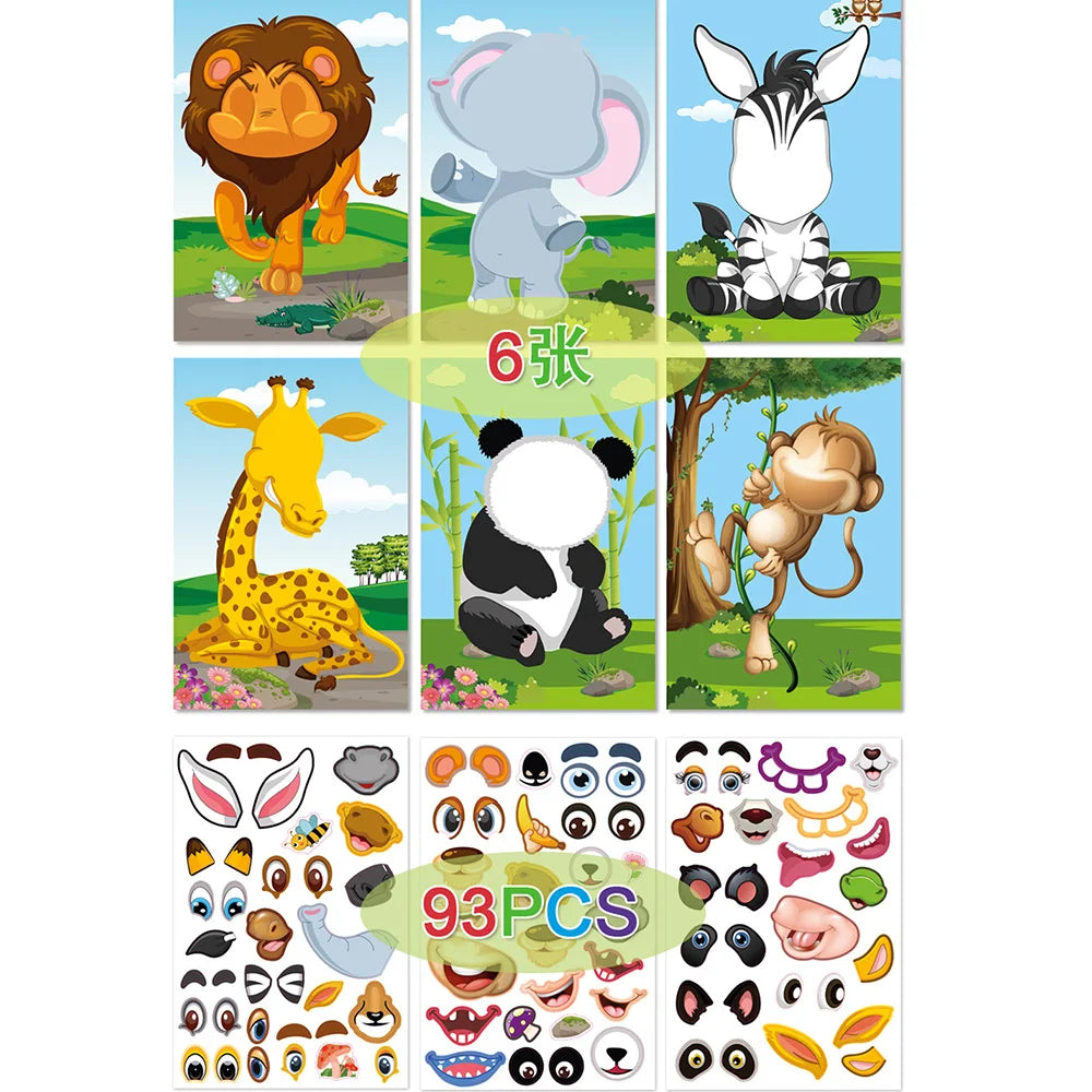 Make a Face DIY Animal Princess Dinosaur Jigsaw Stickers Kids Puzzle Games Funny Cartoon Educational Craft Stickers Toy For Baby