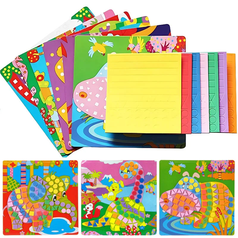 6pcs/set Mosaics Paintings 3D EVA Sticker Airplane Car Spaceship Cat Dog Animal Drawing DIY Foam Handicrafts Decoration TMZ