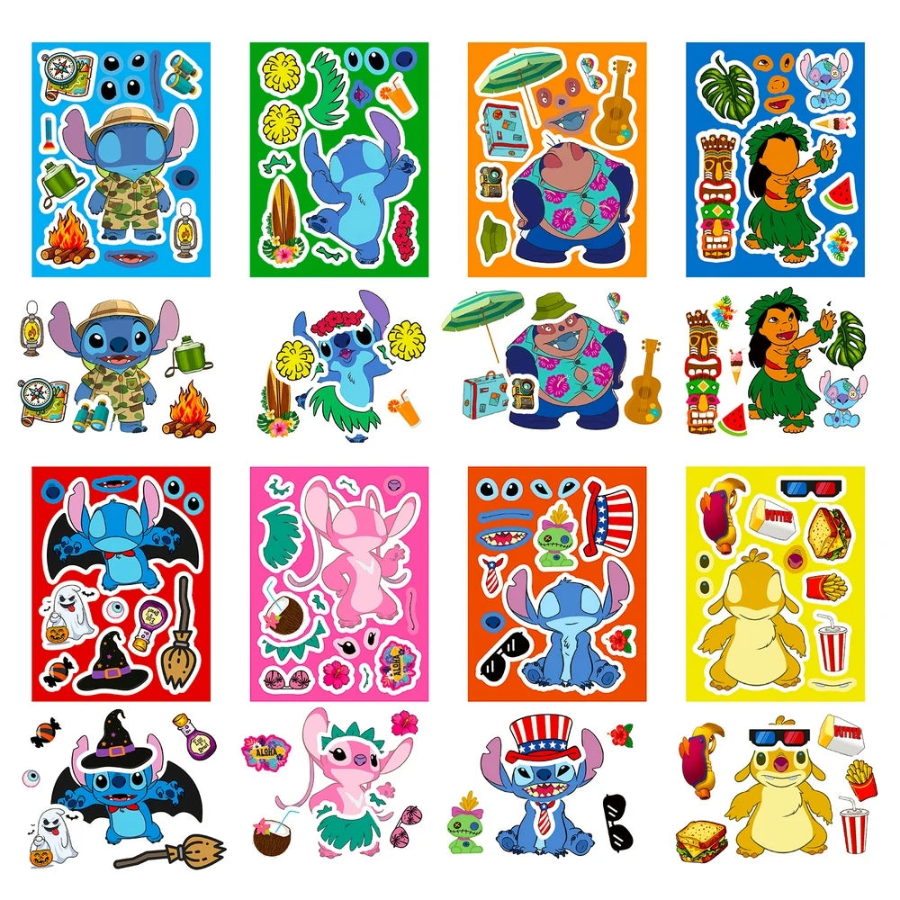 8/16/32Sheets Cute Make a face Stitch Stickers Make Your Own Sticker Game Party Jigsaw Puzzle Decoration Kids Reward Toy Gift