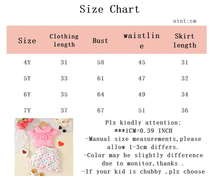 Children's girls'Set Ruffled off Shoulder Top+Irregular Skirt Two-piece set for 4-7 year old girls' Summer Party Fashion Set