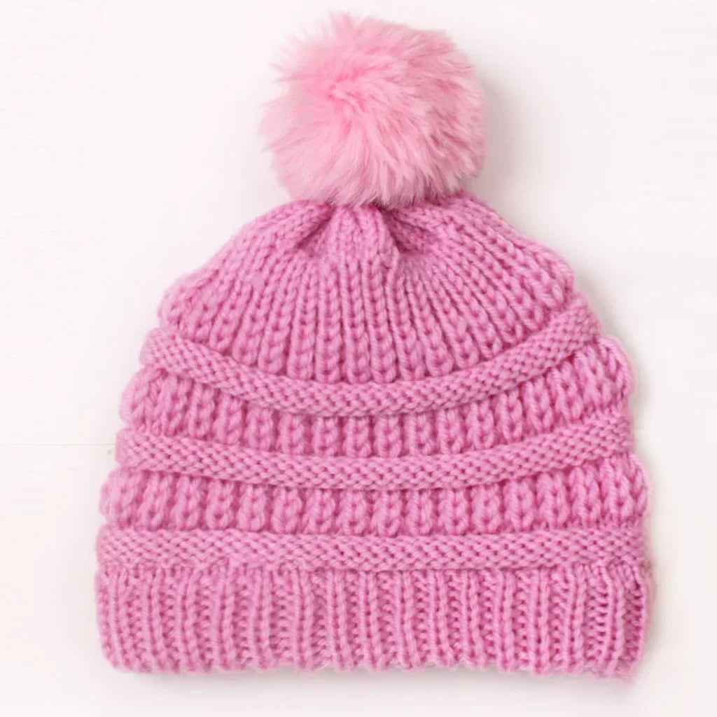 Baby Solid Color Knitted Pullover Hat Children's Ball Warm Hat Autumn and Winter Boys and Girls Cute and Comfortable Knitted Hat