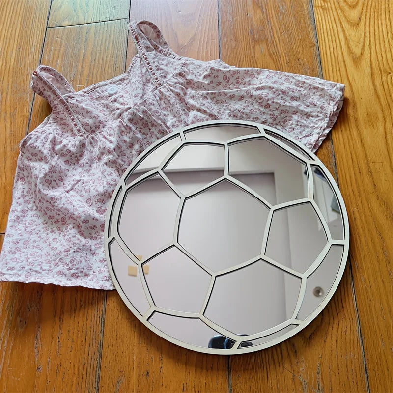 Cute Wooden Acrylic Football Shatterproof Mirror, Home Decor Background Mirror, Boys' Room Wall Decoration Mirror, Perfect Gift for Bedroom and Living Room Sports Enthusiasts - Baby World SA