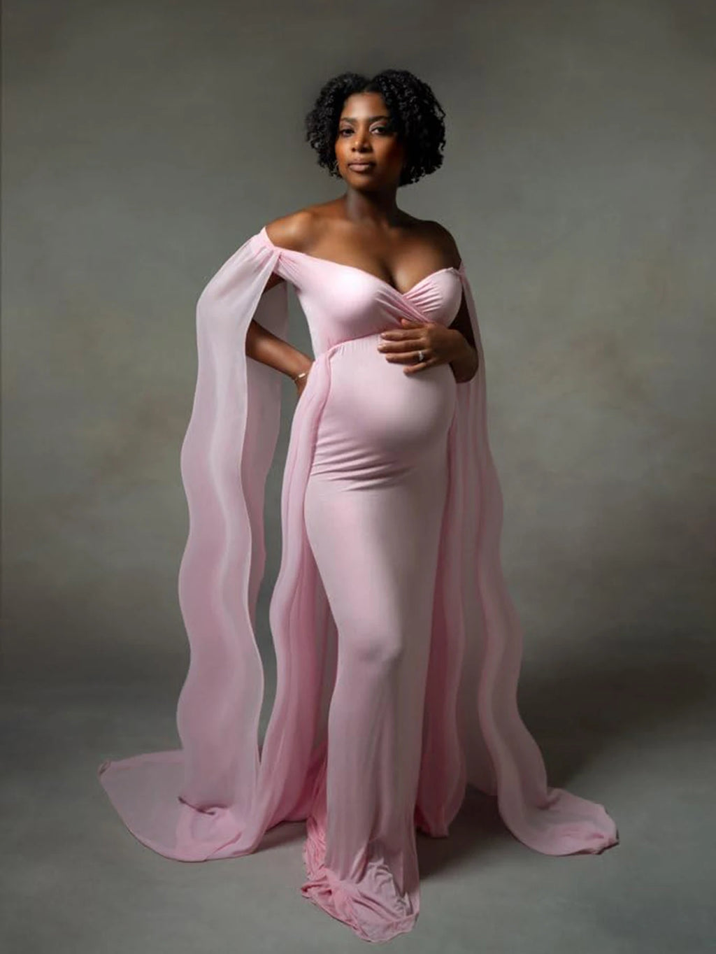 Maternity Long Dress With Shawl Trailing Women's Robe Floating Sleeves for Baby Shower Maternity Photo Shoot