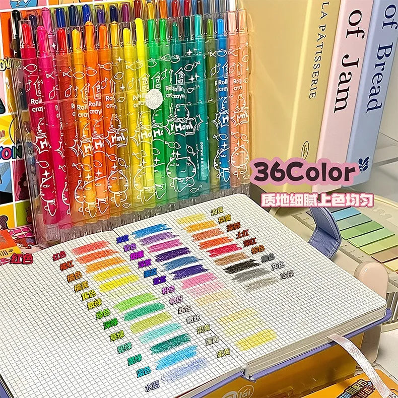 36/12 Pcs Rotate Color Crayola Set Washable Crayons for Kids Bulk Crayons for Arts & Crafts Back To School Art Supplies Crayons