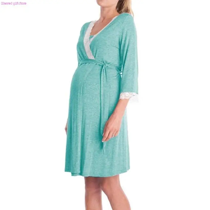 D0JC Breathable Pajama Dress Pregnancy Clothes Maternity Robe Nightgown Sleepwear