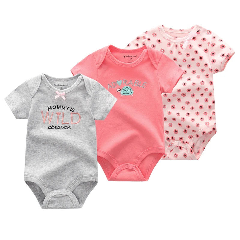 Kiddiezoom Baby Bodysuits Short Sleeve Unisex Newborn 3 Pcs Lot Four Seasons Fashion 100 Percent Cotton