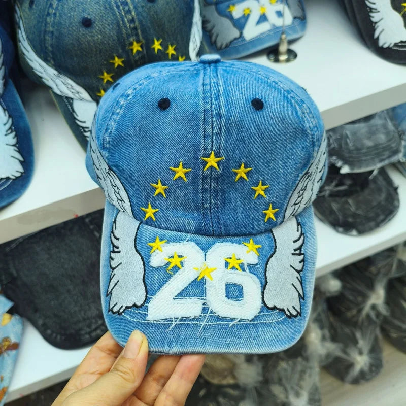 Denim Embroidered Baseball Cap for Men and Women retro baseball cap, versatile for spring and autumn, sun protection hat