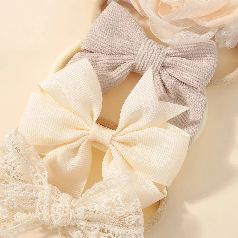 5Pcs Baby Flower Lace Bow Headband Elastic Nylon Newborn Head Band for Girl Infant Toddler Soft Hair Accessories Set