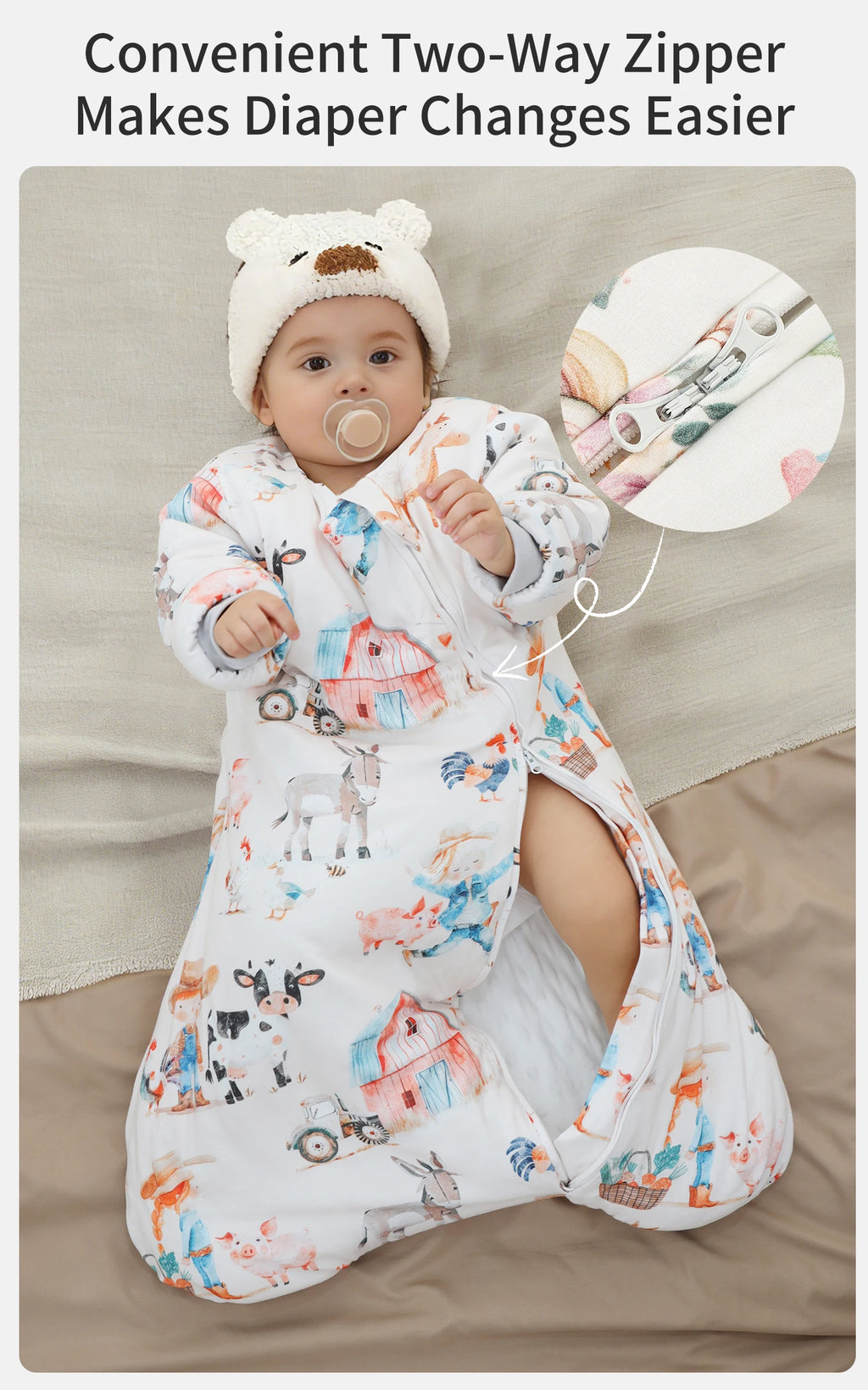 INSULAR Baby Cartoon Split-Leg Sleep Sack with Detachable Sleeves, 100% Cotton Thickened Winter & Autumn Toddler Sleeping Bag