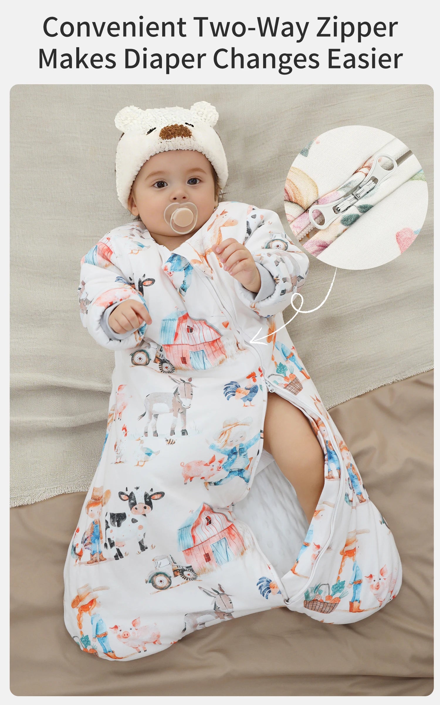 INSULAR Baby Cartoon Split-Leg Sleep Sack with Detachable Sleeves, 100% Cotton Thickened Winter & Autumn Toddler Sleeping Bag