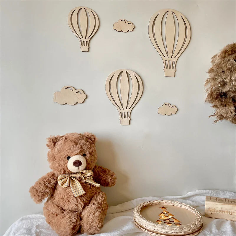 Ins 6 Pcs Set Natural Wood Color 3D Hot Air Balloon Western-Style Wall Decor Model WB3D