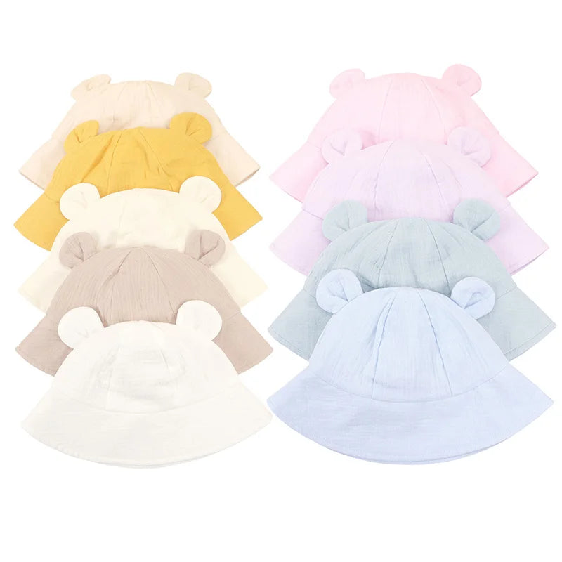 Muslin Baby Sun Hat Cartoon Print Kids Cap for Girls Boys 100% Cotton Toddler Summer Hats Children Panama Baby Cap 1-3Y