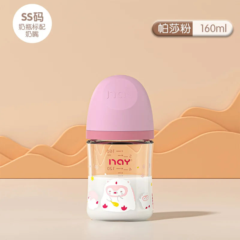 Colorful Cartoon Pattern Anti Choking Glass Baby Bottle Model 160ml 240ml For Newborns 0 To 3 Months