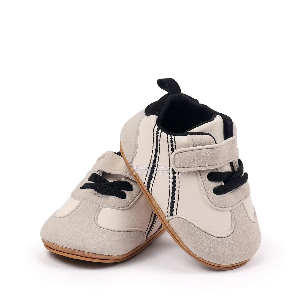 2025 New Spring Autumn Baby Girls and Boys Casual Sneakers TPR Sole Anti Slip Fashion Design PU Patchwork Infant Walking Shoes
