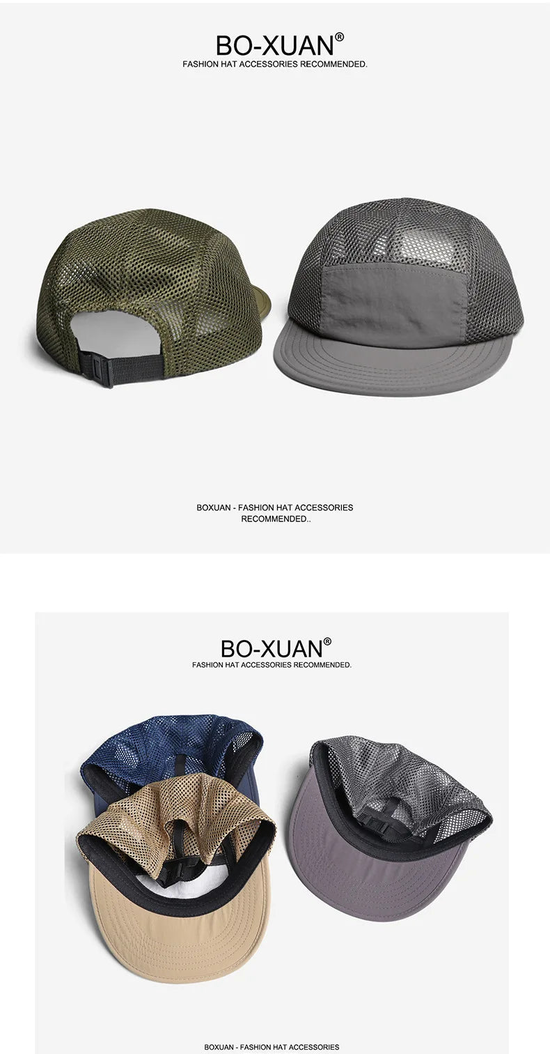 American Retro Mesh Breathable Flat Brim Men's Workwear Style Summer Outdoor Sports Quick-Dry Five-Panel Baseball Cap