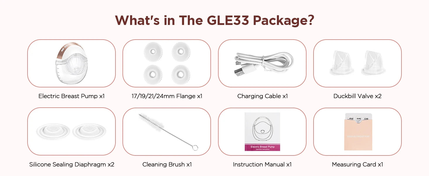 2pcs Hands Free Electric Breast Pump, Pain-Free, BPA-Free, Quick Installation 3 Modes and 12 Levels with 17/19/21/24 mm Flanges
