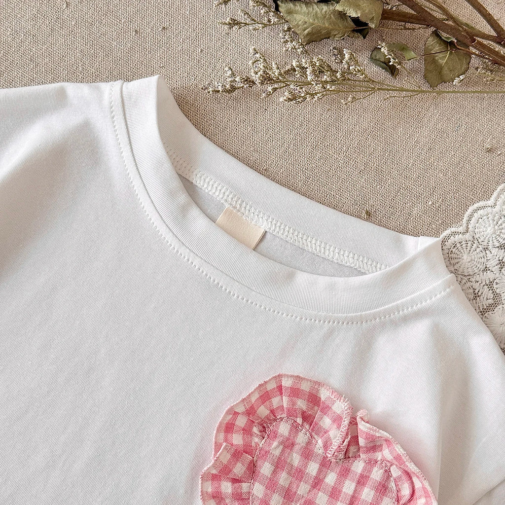 0-3Y Toddler Infant Kid Baby Girl Clothes Sets Soft Short Sleeve T-Shirt Heart Shaped Sticker Tops Striped Shorts