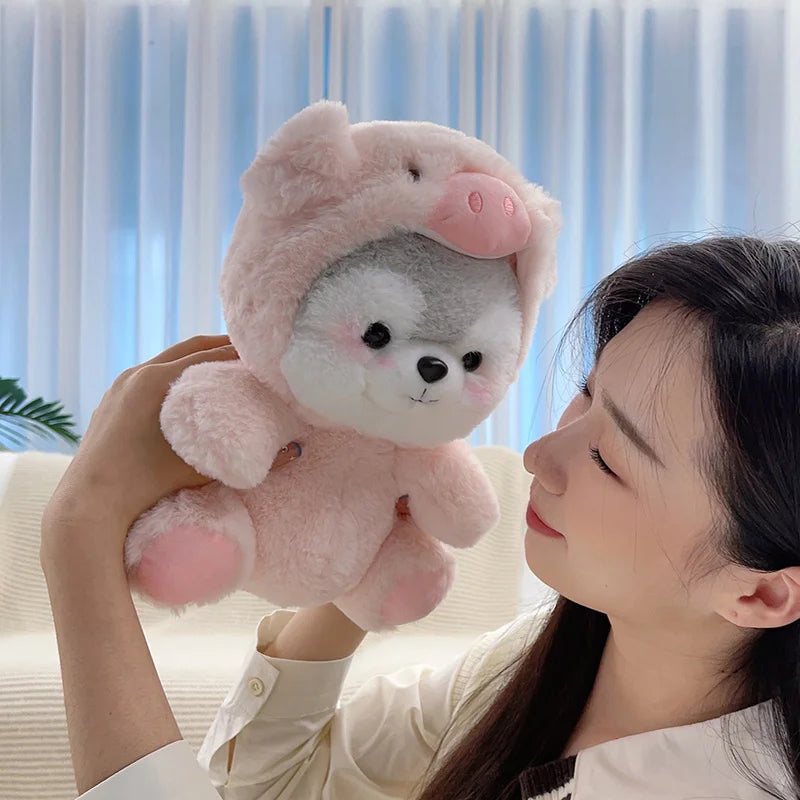 New Creative Cute Husky Dog Plush Toy Stuffed Kawaii Puppy Dog Transform to Pig Koala Dinosaur Fox Cartoon Soft Animal Doll