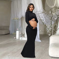 Maternity Mock Neck Long Sleeve Top Slim Maxi Skirt 2 Pcs Set Photoshoot Outfit  Wedding Party Pregnant Clothes