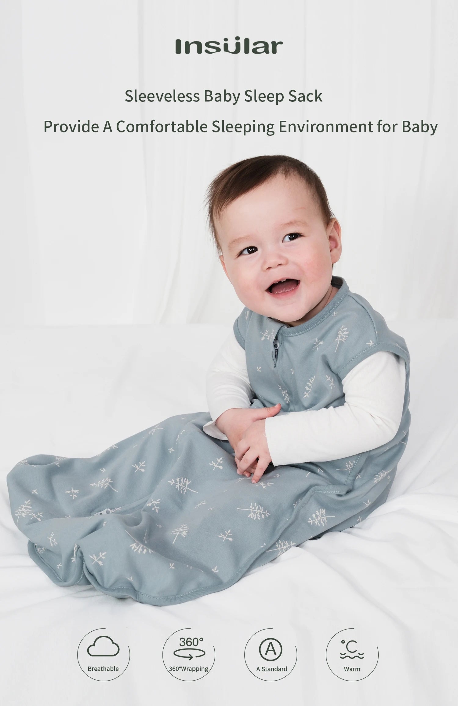 Insular Baby Sleep Sack Sleepping Bag Unisex Sleeveless 100% Cotton Wearable Bedding Blanket Suit Summer Soft For Baby Toddler
