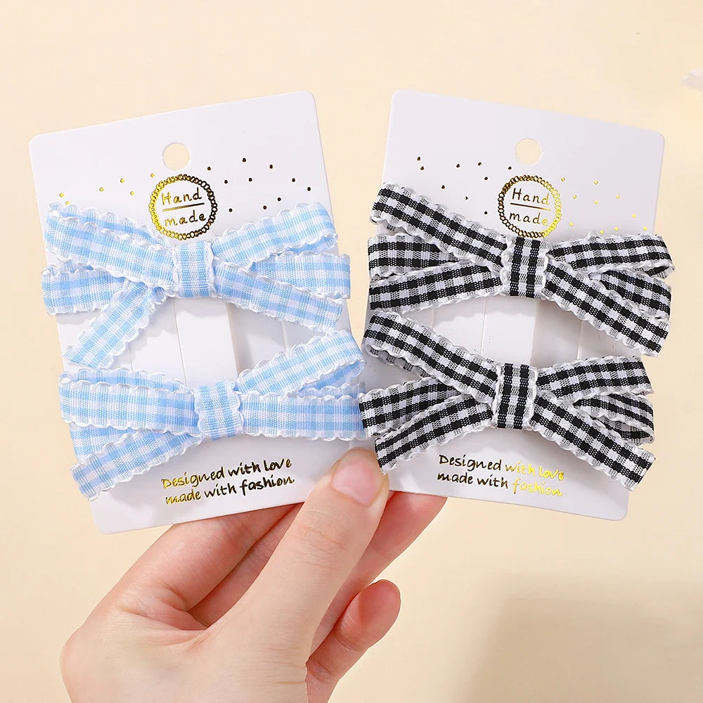 2Pcs Striped Bow Hair Clip Set Women's Sweet Hair Accessories Lovely Girl Headwear Hairpin for Dress up