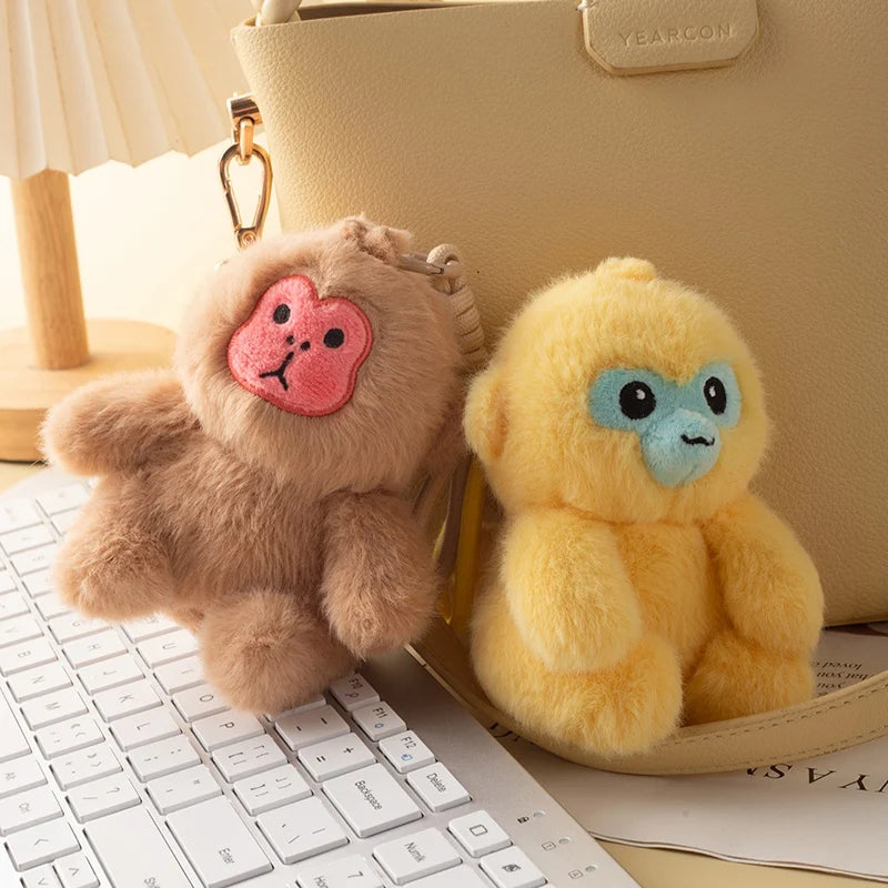 Golden Monkey Plush Toy Keychain Holder White-Faced Saki Pendant Soft Dolls Fun Accessory To Bag Functional Plushie Keyring Gift