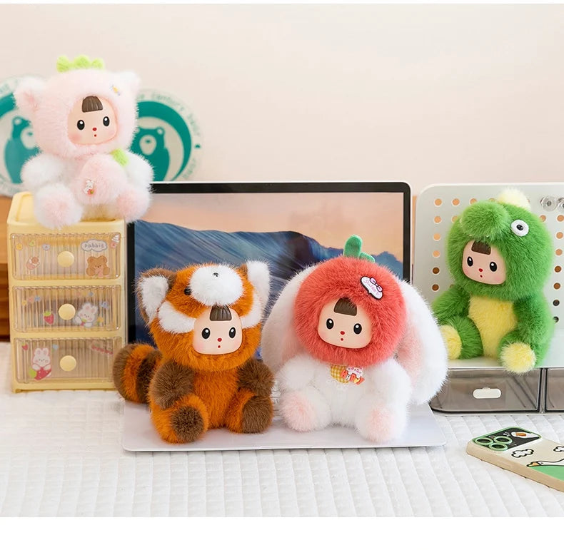 17cm Soft Vinyl Face Plush Little Dinosaur Tomato Rabbit Raccoon & Strawberry Doll Cute Cartoon Animal Stuffed Toy