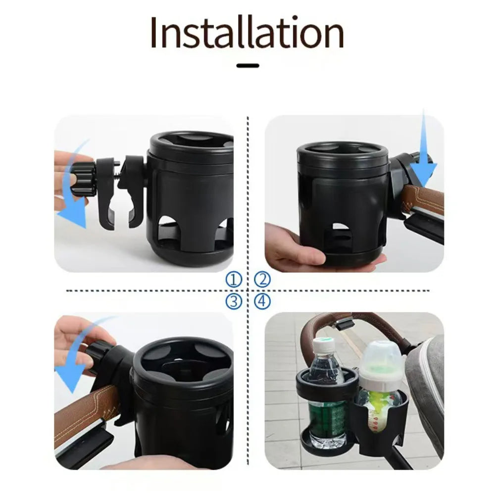 Anti-slip 2 in 1 Baby Stroller Cup Holder Easy To Install Adjustable Kids Cup Stand Black Non-slip