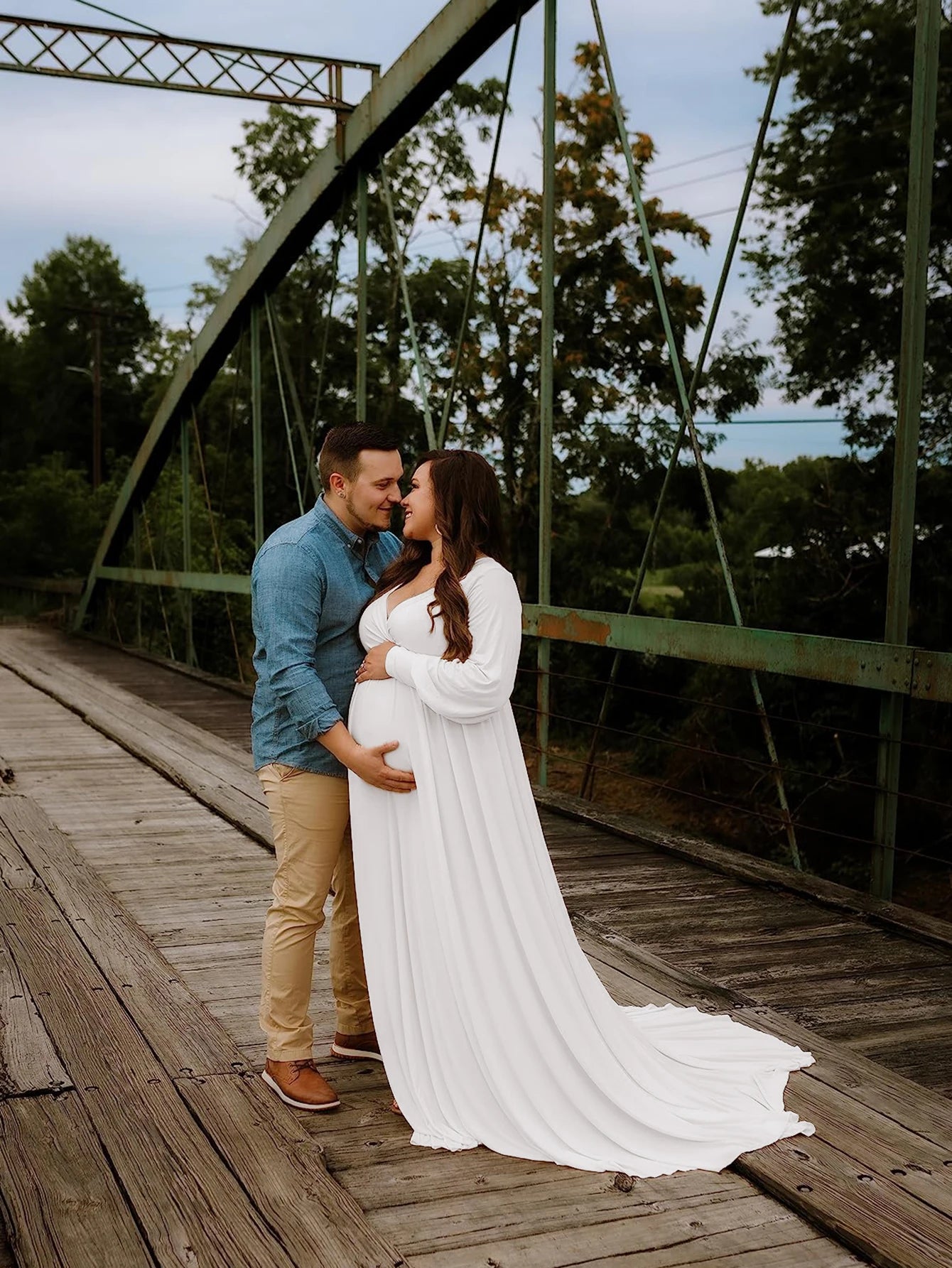 Maternity Photography Dresses Baby Shower Maxi Gown Lantern Sleeve V Neck Pregnancy Wrap Side Split Robe