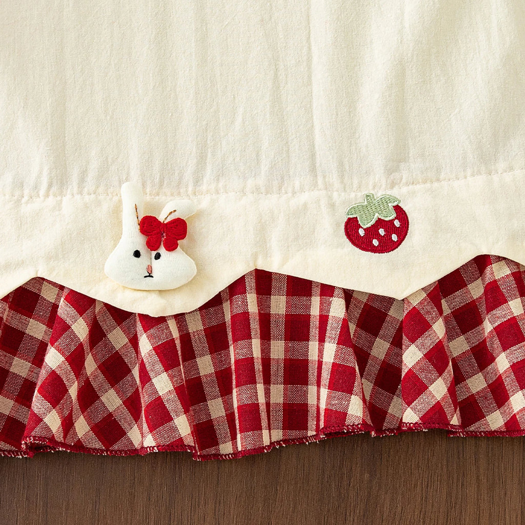 Baby Girl Dress Summer Strawberry Plaid Cotton Suspender Girl Dress Cute Bow Beach Princess Baby Dress Baby Girl Clothes
