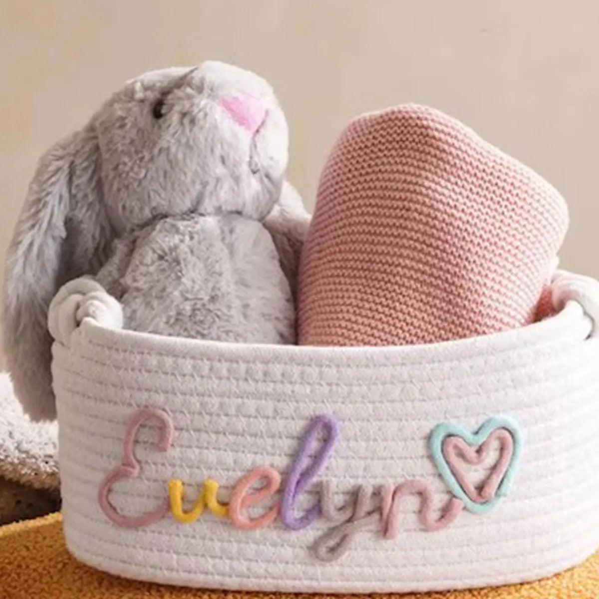 Personalized Cotton Rope Storage Basket with Letter – Handmade Gift & Easter Basket