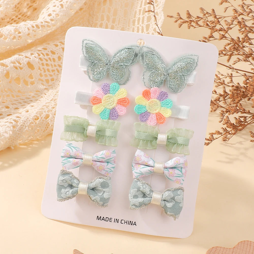 10Pcs Set Multicolor Flower Hair Clips for Girls Primary Hair Accessory and Decoration