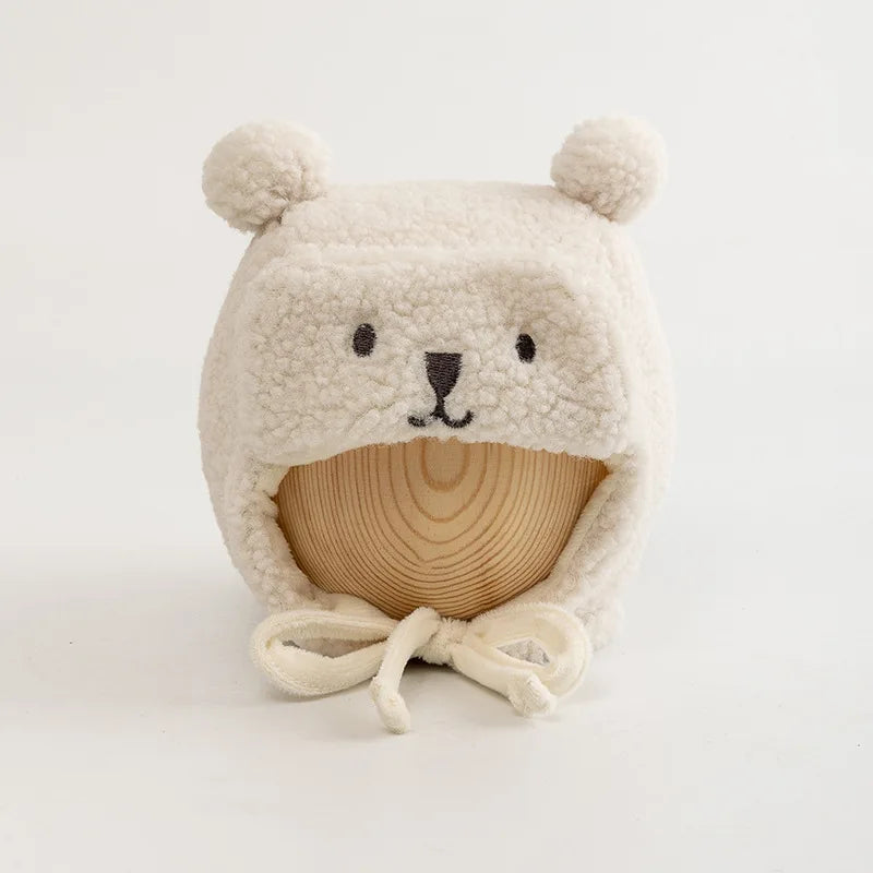 Bear Winter Baby Bonnet Newborn Hat with Earflap Thick Warm Lamb Wool Toddler Hats Infant Beanie Baby Girl Boy Cap 0-12M
