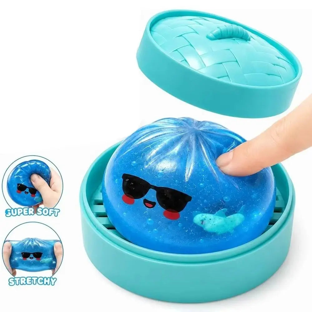 Glitter Shark Dumplings Squishy with Steamer Soft Squishy Slow Resilience Fidget Squeeze Decompression Dough Home Decoration
