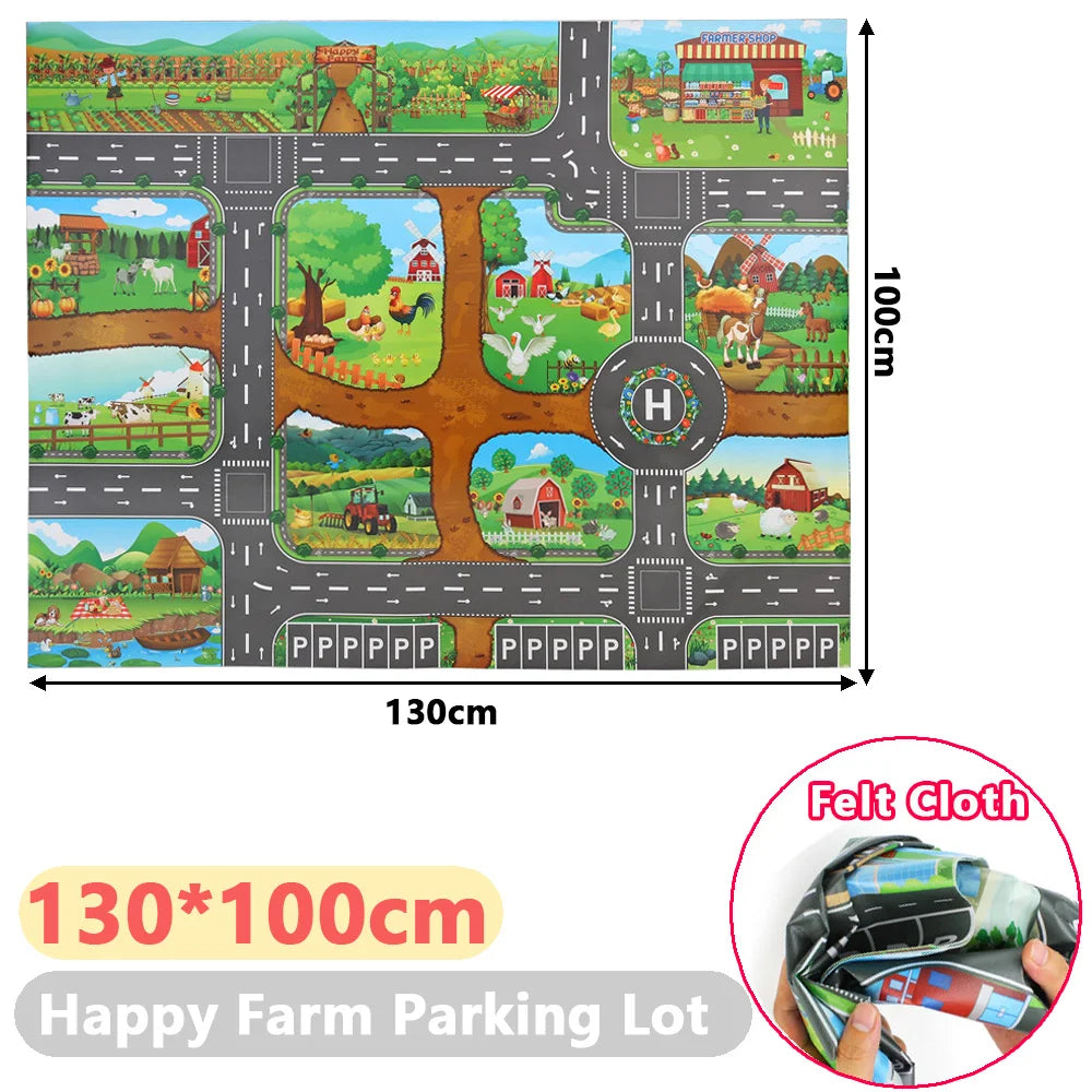 Play Mat 130x100cm City Traffic Road Map For Kids Non Toxic Materials Foldable Nordic Style Rug