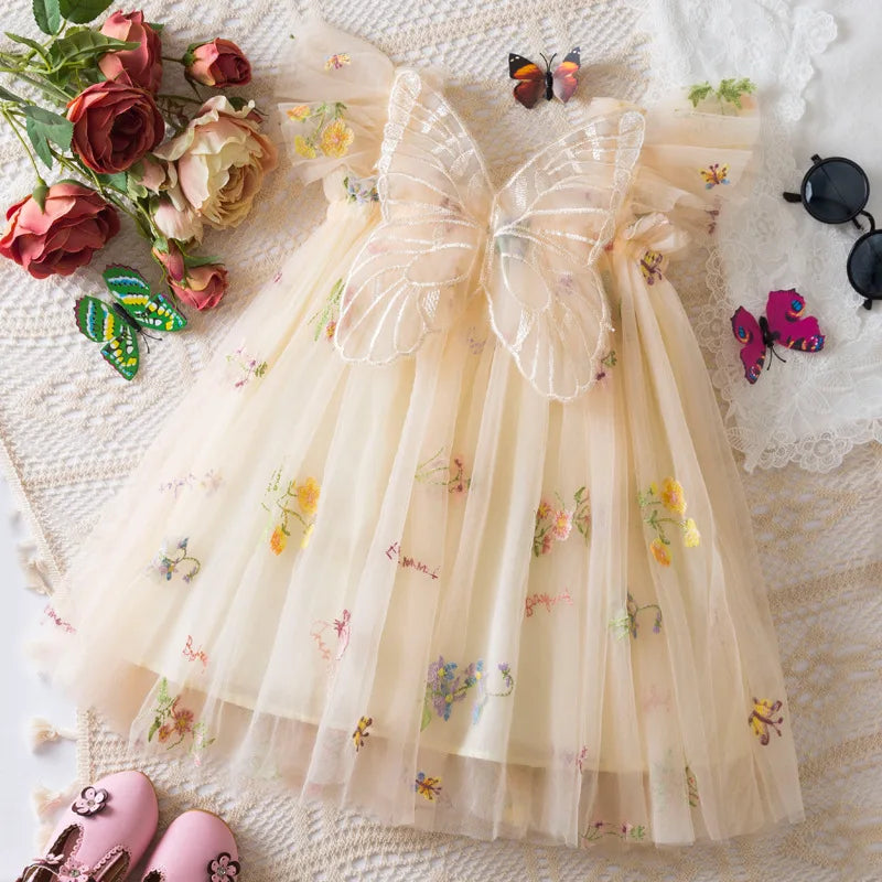 Summer New Cute Butterfly Chiffon Baby Girl Dress, Princess Style Children'S Clothing (9 Months -4 Years Old)