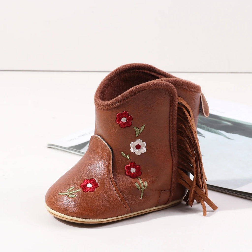 Fashionable And Popular Baby Shoes Western Denim Midsole Boots Autumn And Winter Warm And Anti Slip Casual Walking Shoes