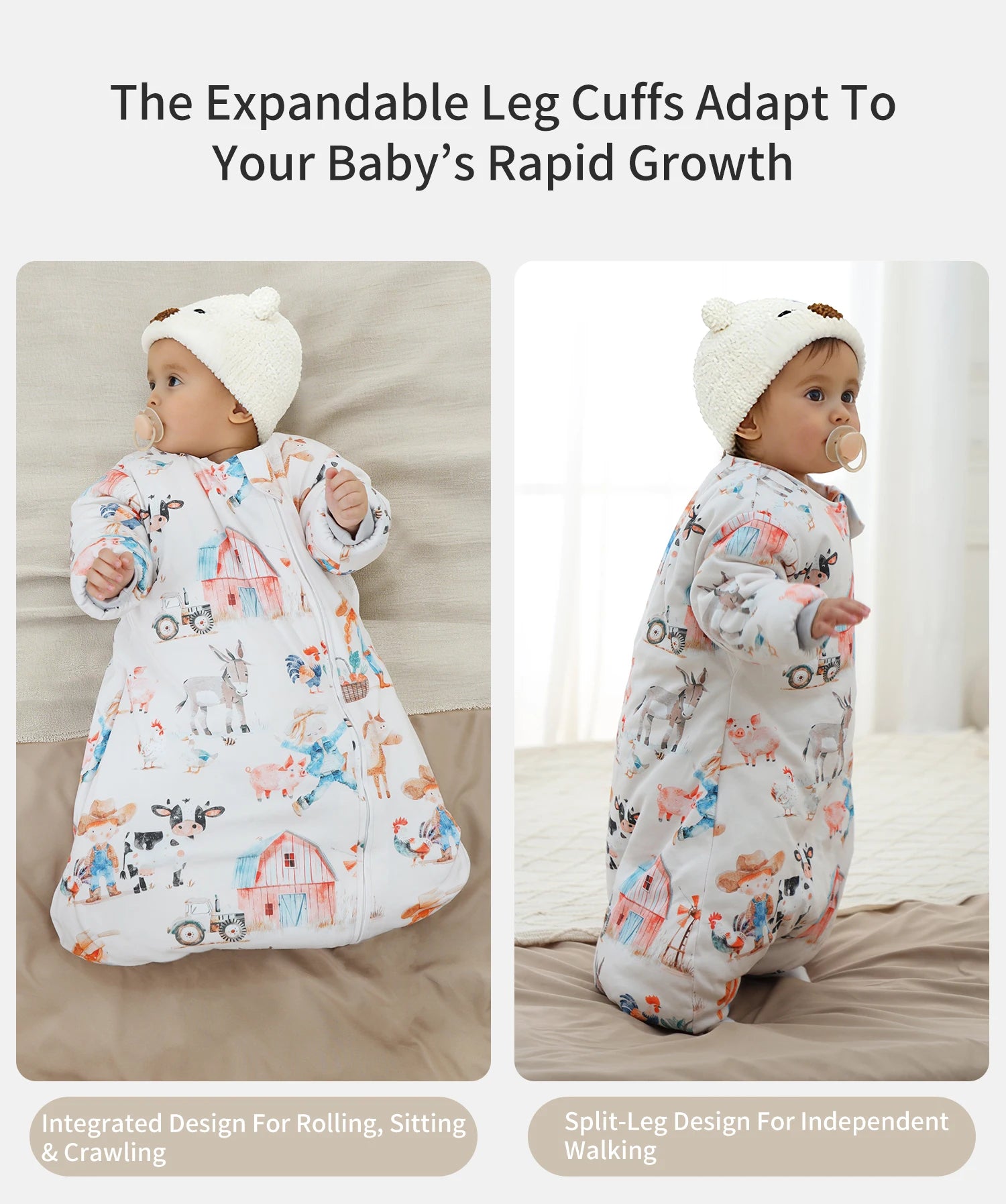 INSULAR Baby Cartoon Split-Leg Sleep Sack with Detachable Sleeves, 100% Cotton Thickened Winter & Autumn Toddler Sleeping Bag