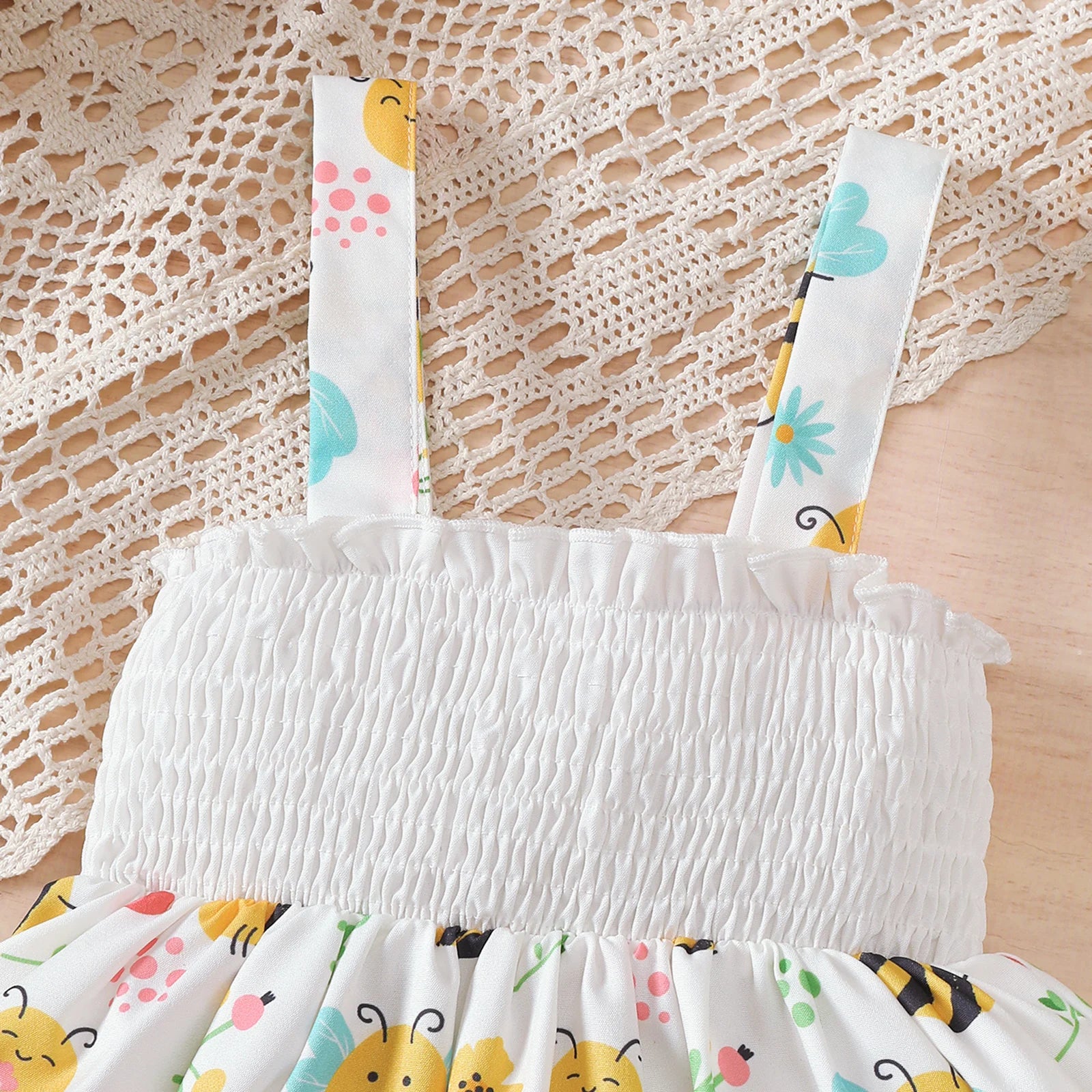 Baby Girl Dress Cartoon Bee Printed Strap Dress+Hat 2Pcs/Set 0-3 Year Old Cute Baby Girl Summer Dress Set Baby clothing