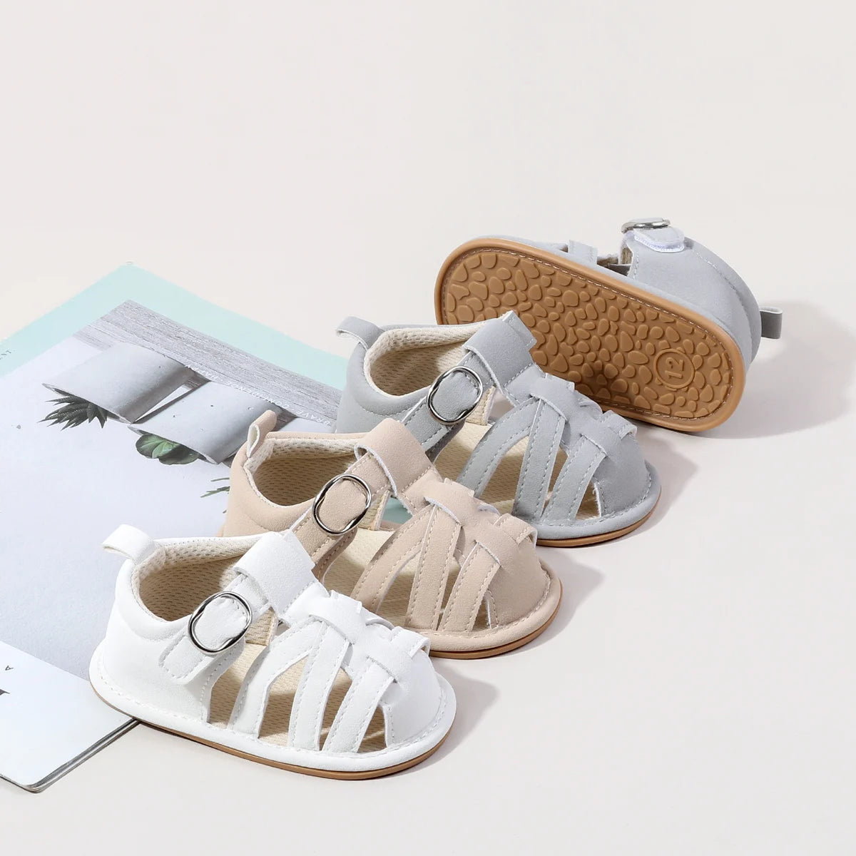 Cross Strap Hook and Loop Baby Walking Sandals Summer Lightweight Breathable Rubber Sole Newborn Casual Footwear For 0-18 Months