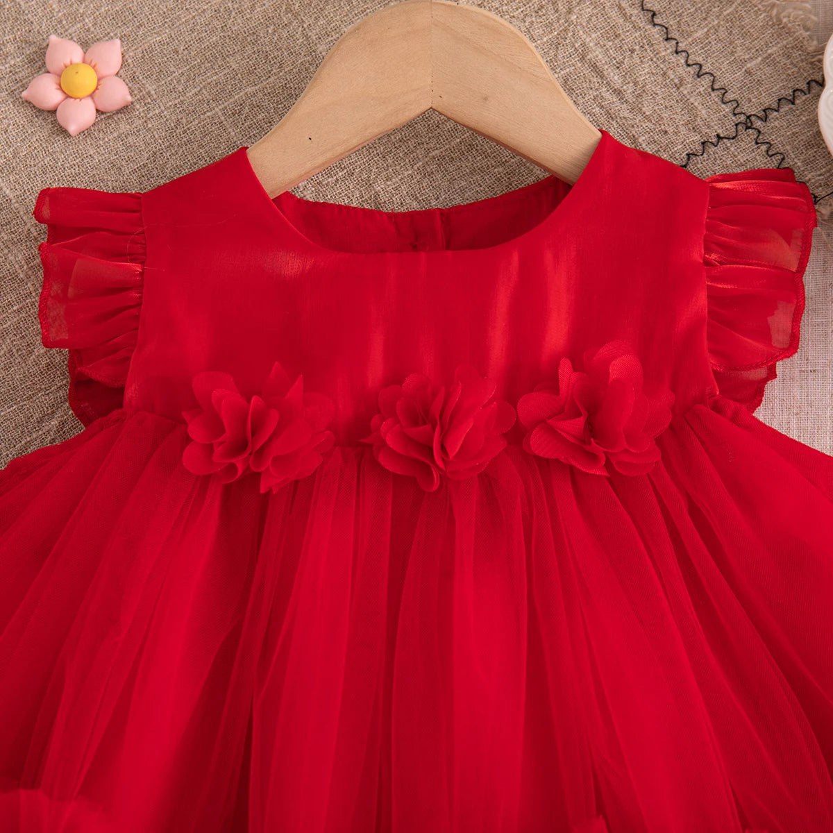 Korean Style Sweet Solid Color Baby Girl Dress Summer Fashion Flower Birthday Party Gift or Wedding Princess Fairy Toddler Dress