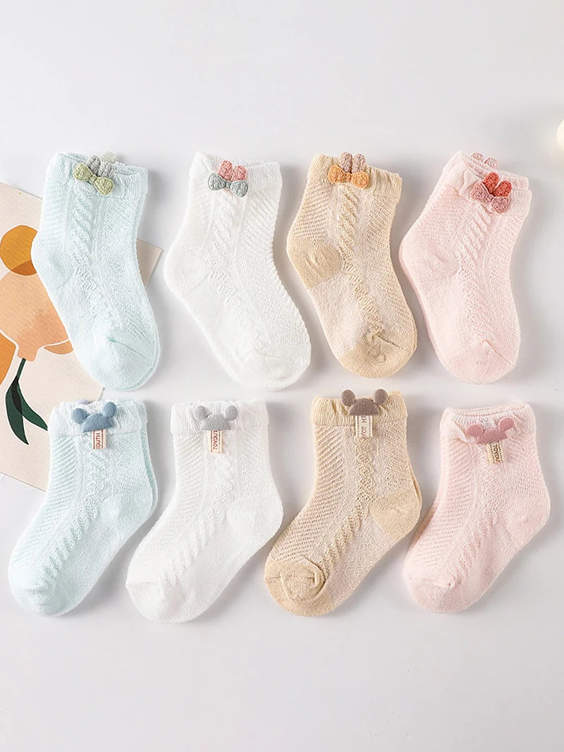 4pcs Newborn Socks Baby Summer Thin Cute Cute Mid Tube Short Socks Fashion New Baby Boneless Breathable Mid Tube Socks