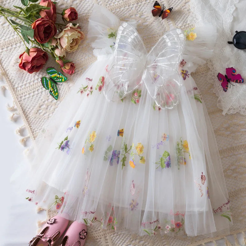 Summer New Cute Butterfly Chiffon Baby Girl Dress, Princess Style Children'S Clothing (9 Months -4 Years Old)