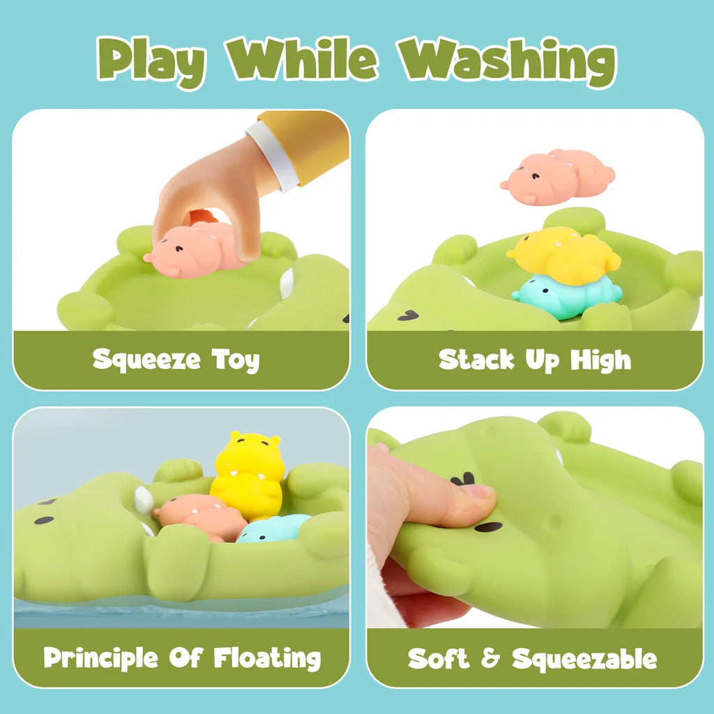 Bath Toys, Floating Teether for Infants, Soft Silicone Squeeze Toys, Sensory Bathtime Set for Newborns, Cute Animal Bath Buddies