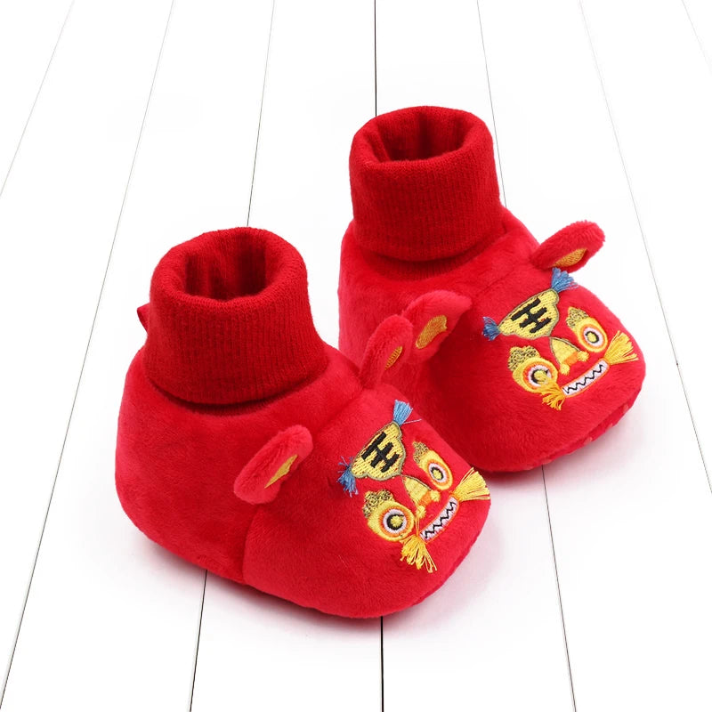 New Year Tiger Head Baby Girls Boys Shoes Socks Tradition Chinese Clothing Soft Sole Comfortable Neonatal Prewalker Indoor Shoes